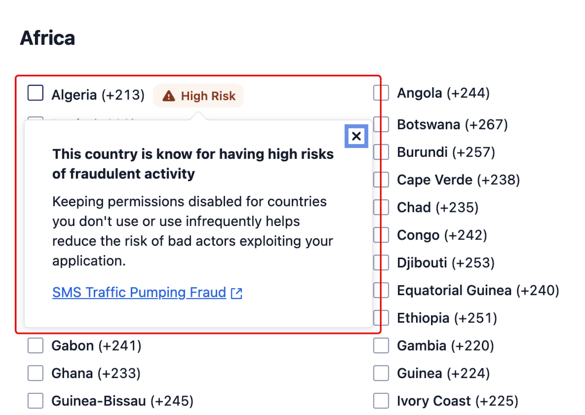 SMS Geo Permissions High Risk Status.